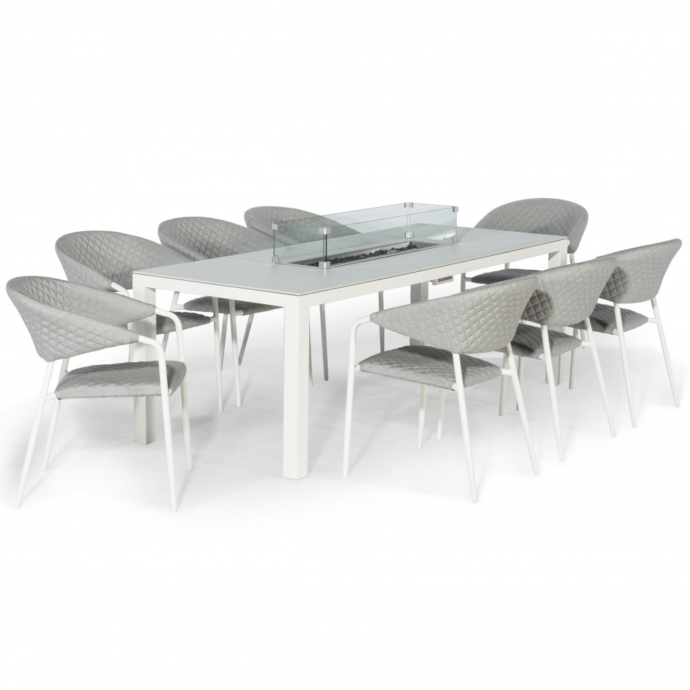 Pebble 8 Seat Rectangular Dining Set - Fire Pit Table / Lead Chine Pebble 8 Seat Rectangular Dining Set - Fire Pit Table / Lead Chine