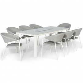 Pebble 8 Seat Rectangular Dining Set - Fire Pit Table / Lead Chine Pebble 8 Seat Rectangular Dining Set - Fire Pit Table / Lead Chine