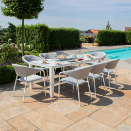 Pebble 8 Seat Rectangular Dining Set - Fire Pit Table / Lead Chine Pebble 8 Seat Rectangular Dining Set - Fire Pit Table / Lead Chine