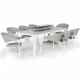 Pebble 8 Seat Rectangular Dining Set - Fire Pit Table / Lead Chine Pebble 8 Seat Rectangular Dining Set - Fire Pit Table / Lead Chine