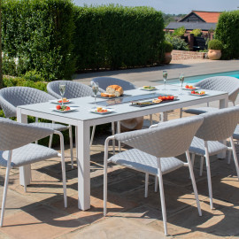 Pebble 8 Seat Rectangular Dining Set - Fire Pit Table / Lead Chine Pebble 8 Seat Rectangular Dining Set - Fire Pit Table / Lead Chine