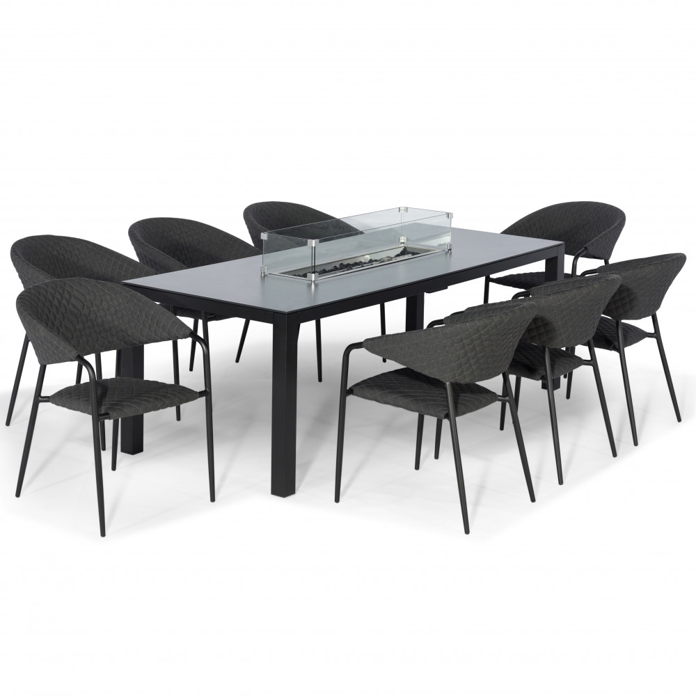 Pebble 8 Seat Rectangular Dining Set - Fire Pit Table / Charcoal Pebble 8 Seat Rectangular Dining Set - Fire Pit Table / Charcoal