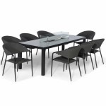 Pebble 8 Seat Rectangular Dining Set - Fire Pit Table / Charcoal Pebble 8 Seat Rectangular Dining Set - Fire Pit Table / Charcoal