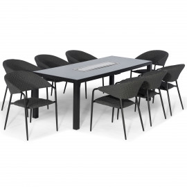 Pebble 8 Seat Rectangular Dining Set - Fire Pit Table / Charcoal Pebble 8 Seat Rectangular Dining Set - Fire Pit Table / Charcoal