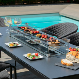 Pebble 8 Seat Rectangular Dining Set - Fire Pit Table / Charcoal Pebble 8 Seat Rectangular Dining Set - Fire Pit Table / Charcoal