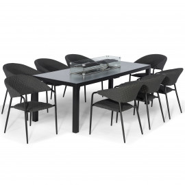 Pebble 8 Seat Rectangular Dining Set - Fire Pit Table / Charcoal Pebble 8 Seat Rectangular Dining Set - Fire Pit Table / Charcoal