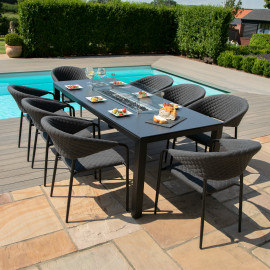Pebble 8 Seat Rectangular Dining Set - Fire Pit Table / Charcoal Pebble 8 Seat Rectangular Dining Set - Fire Pit Table / Charcoal