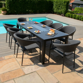 Pebble 8 Seat Rectangular Dining Set - Fire Pit Table / Charcoal Pebble 8 Seat Rectangular Dining Set - Fire Pit Table / Charcoal