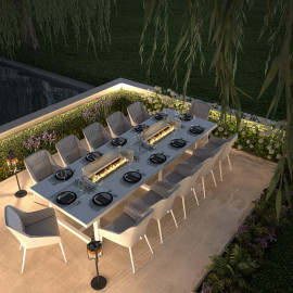Zest 12 Seat Rectangular Dining Set with Fire Pit Table / Lead Chine Zest 12 Seat Rectangular Dining Set with Fire Pit Table / Lead Chine