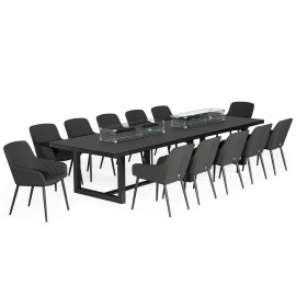 Zest 12 Seat Rectangular Dining Set with Fire Pit Table / Charcoal Zest 12 Seat Rectangular Dining Set with Fire Pit Table / Charcoal