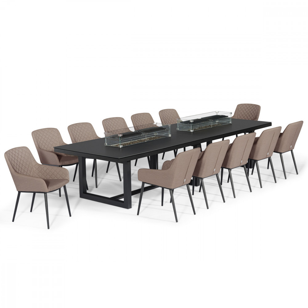 Zest 12 Seat Rectangular Dining Set with Fire Pit Table / Taupe Zest 12 Seat Rectangular Dining Set with Fire Pit Table / Taupe