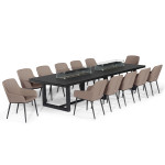 Zest 12 Seat Rectangular Dining Set with Fire Pit Table / Taupe Zest 12 Seat Rectangular Dining Set with Fire Pit Table / Taupe