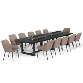 Zest 12 Seat Rectangular Dining Set with Fire Pit Table / Taupe