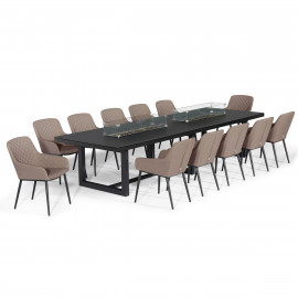 Zest 12 Seat Rectangular Dining Set with Fire Pit Table / Taupe Zest 12 Seat Rectangular Dining Set with Fire Pit Table / Taupe