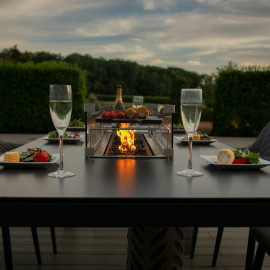 Zest 8 Seat Rectangular Dining Set with Fire Pit Table / Flanelle Zest 8 Seat Rectangular Dining Set with Fire Pit Table / Flanelle