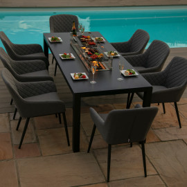Zest 8 Seat Rectangular Dining Set with Fire Pit Table / Flanelle Zest 8 Seat Rectangular Dining Set with Fire Pit Table / Flanelle