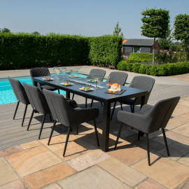 Zest 8 Seat Rectangular Dining Set with Fire Pit Table / Charcoal