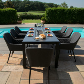 Zest 8 Seat Rectangular Dining Set with Fire Pit Table / Charcoal