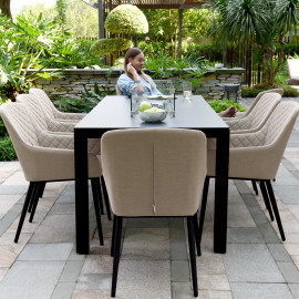 Zest 8 Seat Rectangular Dining Set with Fire Pit Table / Taupe