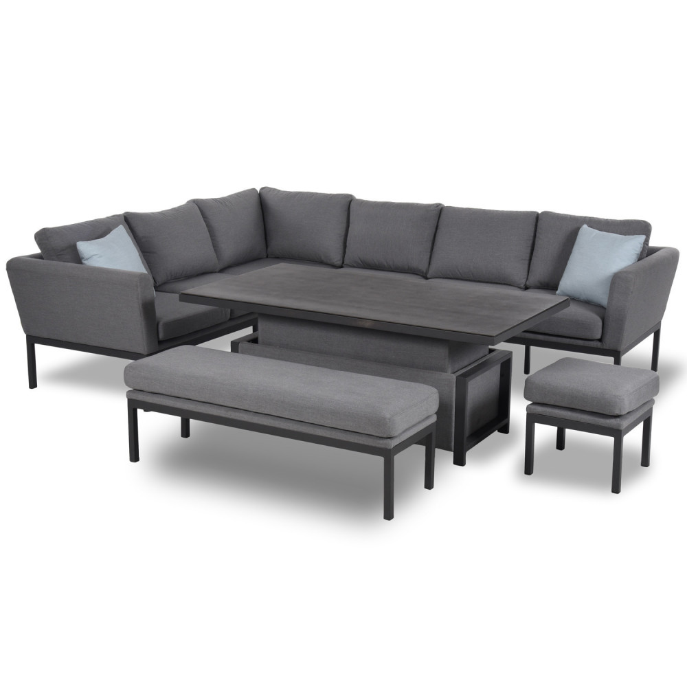 Pulse Rectangular Corner Dining Set with Rising Table / Flanelle Pulse Rectangular Corner Dining Set with Rising Table / Flanelle