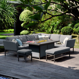 Pulse Rectangular Corner Dining Set - With Fire Pit Table / Flanelle