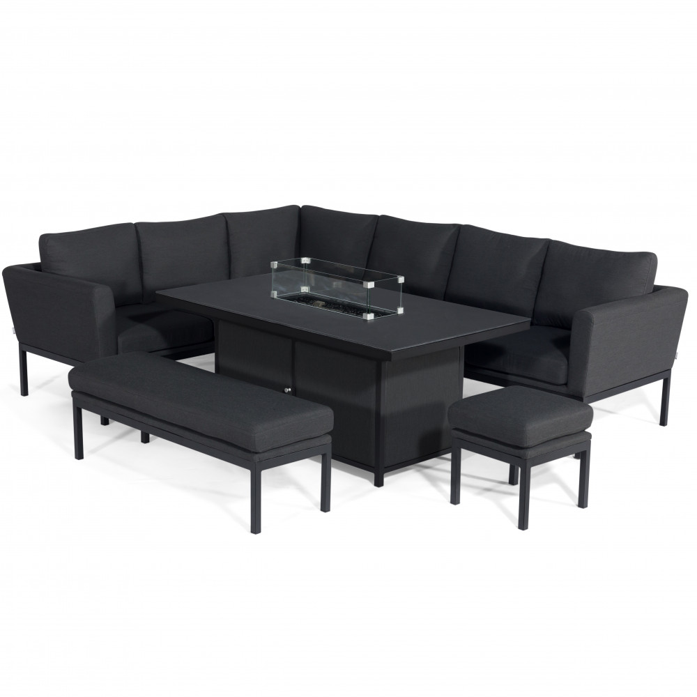 Pulse Rectangular Corner Dining Set - With Fire Pit Table / Charcoal Pulse Rectangular Corner Dining Set - With Fire Pit Table / Charcoal