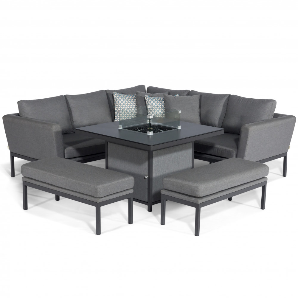 Pulse Square Corner Dining Set - With Fire Pit Table / Flanelle Pulse Square Corner Dining Set - With Fire Pit Table / Flanelle