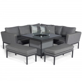 Pulse Square Corner Dining Set - With Fire Pit Table / Flanelle