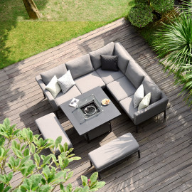 Pulse Square Corner Dining Set - With Fire Pit Table / Flanelle Pulse Square Corner Dining Set - With Fire Pit Table / Flanelle