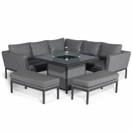 Pulse Square Corner Dining Set - With Fire Pit Table / Flanelle Pulse Square Corner Dining Set - With Fire Pit Table / Flanelle