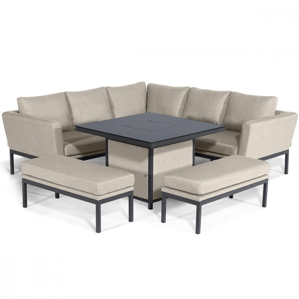Pulse Square Corner Dining Set - With Fire Pit Table / Oatmeal