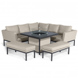 Pulse Square Corner Dining Set - With Fire Pit Table / Oatmeal