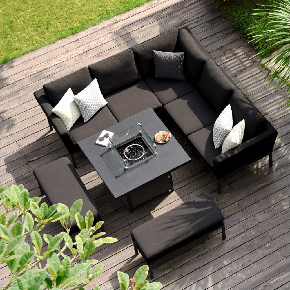 Pulse Square Corner Dining Set - With Fire Pit Table / Charcoal Pulse Square Corner Dining Set - With Fire Pit Table / Charcoal