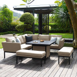 Pulse Square Corner Dining Set - With Fire Pit Table / Taupe Pulse Square Corner Dining Set - With Fire Pit Table / Taupe
