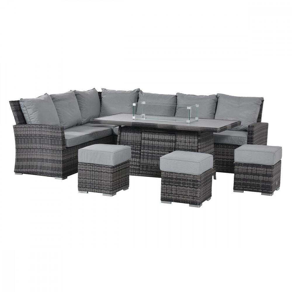 Kingston Corner Dining Set with Fire Pit / Grey Kingston Corner Dining Set with Fire Pit / Grey