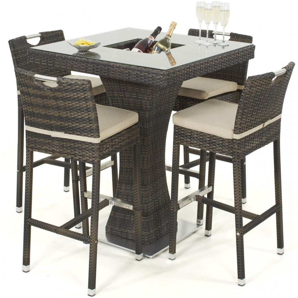 4 Seat Square Bar Set with Ice Bucket / Brown 4 Seat Square Bar Set with Ice Bucket / Brown