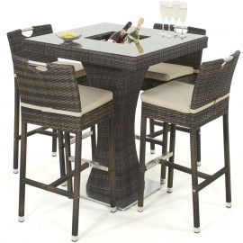4 Seat Square Bar Set with Ice Bucket / Brown