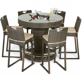 6 Seat Bar Set with Ice Bucket / Brown 6 Seat Bar Set with Ice Bucket / Brown