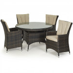 LA 4 Seat Round Dining Set / Brown LA 4 Seat Round Dining Set / Brown