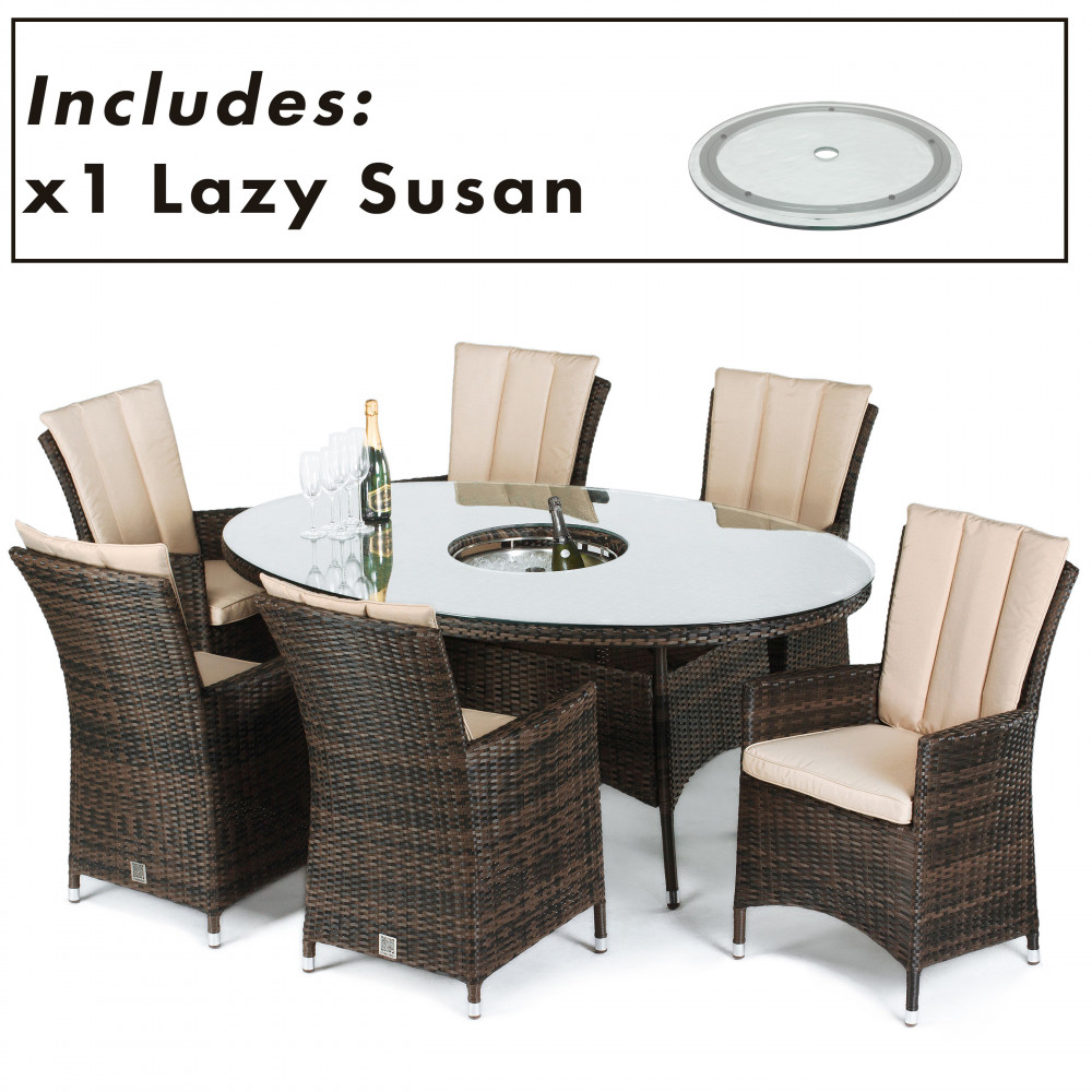 LA 6 Seat Oval Ice Bucket Dining Set with Lazy Susan / Brown LA 6 Seat Oval Ice Bucket Dining Set with Lazy Susan / Brown