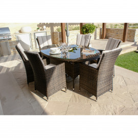 LA 6 Seat Oval Ice Bucket Dining Set with Lazy Susan / Brown LA 6 Seat Oval Ice Bucket Dining Set with Lazy Susan / Brown