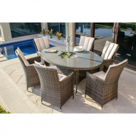 LA 6 Seat Oval Ice Bucket Dining Set with Lazy Susan / Brown LA 6 Seat Oval Ice Bucket Dining Set with Lazy Susan / Brown