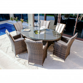 LA 6 Seat Oval Ice Bucket Dining Set with Lazy Susan / Brown LA 6 Seat Oval Ice Bucket Dining Set with Lazy Susan / Brown