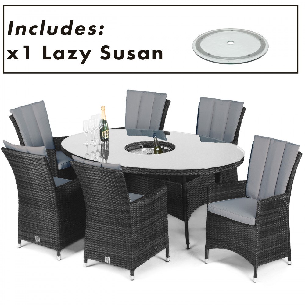 LA 6 Seat Oval Ice Bucket Dining Set with Lazy Susan / Grey LA 6 Seat Oval Ice Bucket Dining Set with Lazy Susan / Grey