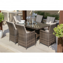 LA 6 Seat Rectangular Ice Bucket Dining Set / Brown LA 6 Seat Rectangular Ice Bucket Dining Set / Brown