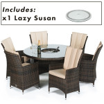 LA 6 Seat Round Ice Bucket Dining Set with Lazy Susan / Brown LA 6 Seat Round Ice Bucket Dining Set with Lazy Susan / Brown
