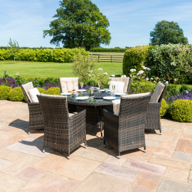 LA 6 Seat Round Ice Bucket Dining Set with Lazy Susan / Brown LA 6 Seat Round Ice Bucket Dining Set with Lazy Susan / Brown