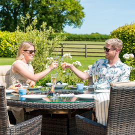LA 6 Seat Round Ice Bucket Dining Set with Lazy Susan / Brown LA 6 Seat Round Ice Bucket Dining Set with Lazy Susan / Brown