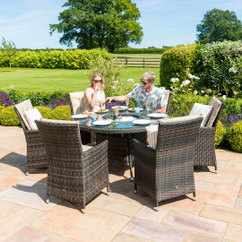 LA 6 Seat Round Ice Bucket Dining Set with Lazy Susan / Brown LA 6 Seat Round Ice Bucket Dining Set with Lazy Susan / Brown