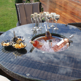 LA 6 Seat Round Ice Bucket Dining Set with Lazy Susan / Brown LA 6 Seat Round Ice Bucket Dining Set with Lazy Susan / Brown